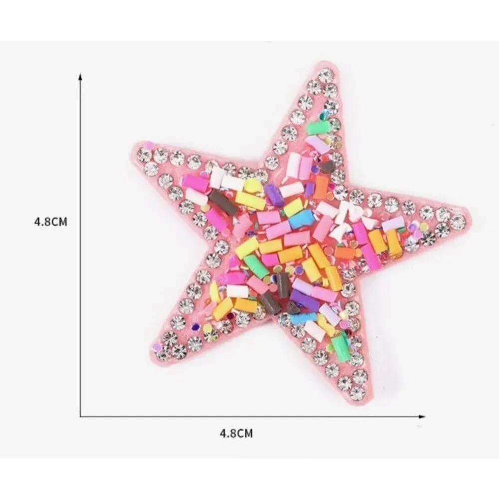 10pcs Funfetti Stars Pink Rhinestone Sprinkles Sew Glue on 2in
